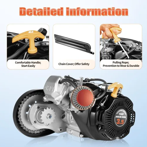 Miniatura 8 de Kit de motor de bicicleta de 4 tiempos de 100 cc, monocilíndrico motorizado a gas, motor modificado, scooter de motor modificado de 3600 rpm (cadena)