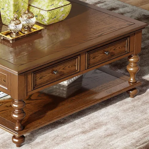 Miniatura 4 de Mesa de té para sala de estar, mesa de centro vintage de campo, mesa de centro cuadrada de madera de 43.3 pulgadas, mesa central con cajones