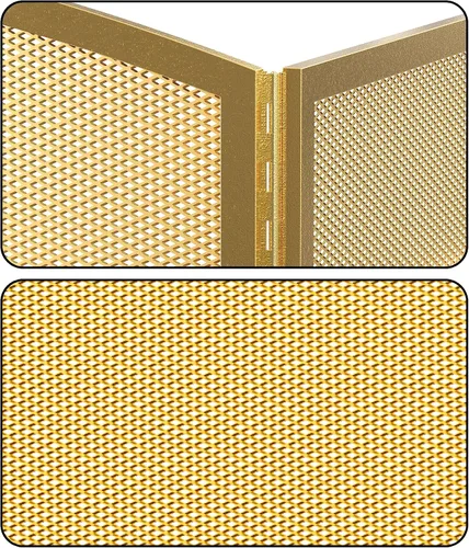 Miniatura 6 de Pantalla para chimenea Fire Beauty de 3 paneles, hierro forjado, 122 cm (L) x 74 cm (H), cubierta protectora contra chispas (Dorado Pulverulento)