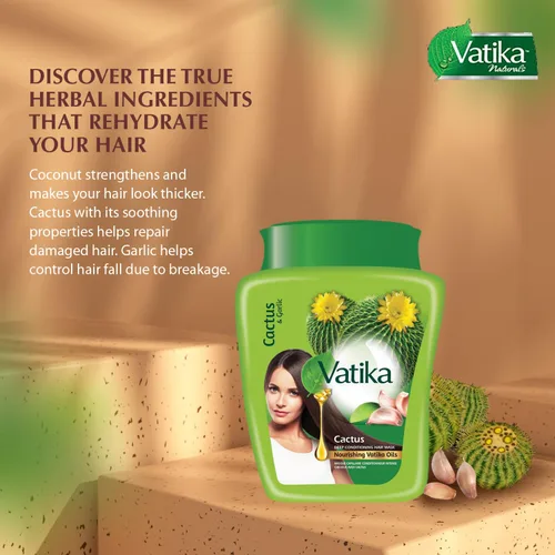Miniatura 2 de Vatika Naturals Mascarilla capilar de aceite caliente, cactus y ajo y multivitamínico para seco, dañado, nutritivo y fortalecimiento, acondicionador