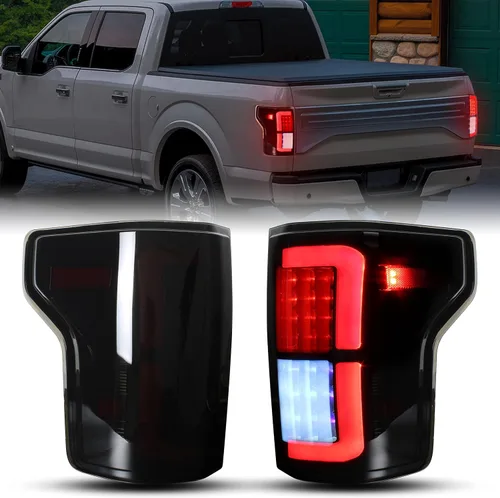 Luces traseras LED completas para F150 15-20, camioneta, luces traseras LED negras ahumadas, luces traseras, luces de estacionamiento de freno para