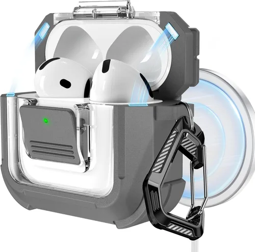 Miniatura 23 de RFUNGUANGO Funda para AirPods Pro 2, compatible con AirPods Pro de 2ª/1ª generación, compatible con MagSafe, bloqueo automático magnético con kit