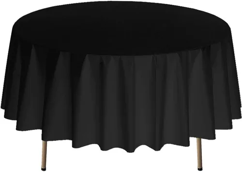 Miniatura 28 de Party Essentials Mantel redondo de plástico desechable de 84 pulgadas, 3 unidades, color negro