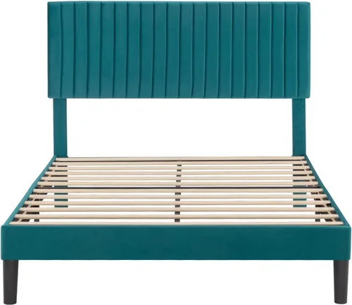 Miniatura 9 de Allewie Base de cama matrimonial, cama de plataforma tapizada de terciopelo con cabecera capitoné de canal vertical ajustable, base de colchón