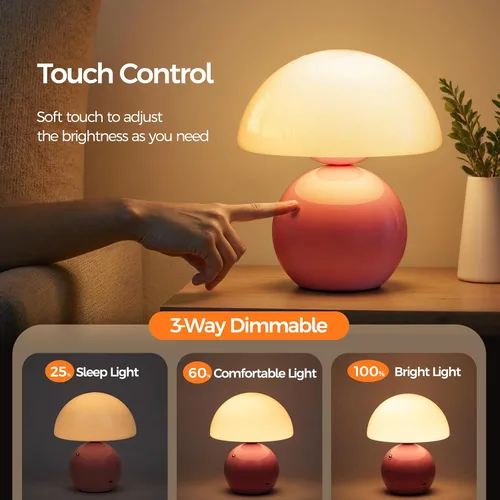 Miniatura 3 de NIORSUN Lámpara de Mesa con Forma de Hongo para Dormitorio, Lámpara de Mesa Portátil Inalámbrica, Lámpara Inalámbrica, Pequeñas Lámparas Táctiles