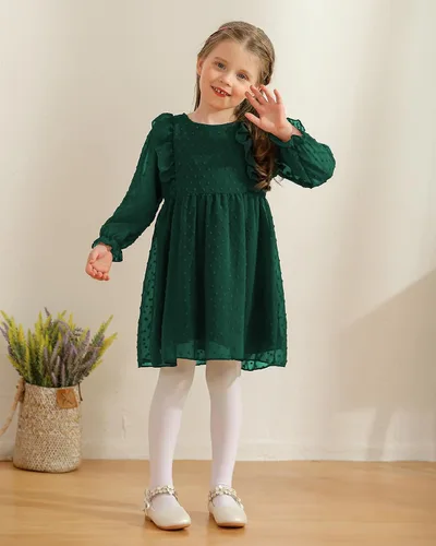 Miniatura 3 de Vestidos de verano para niñas pequeñas, con volantes, sin mangas, con lunares suizos, vestido de fiesta sólido para 18M-6 años