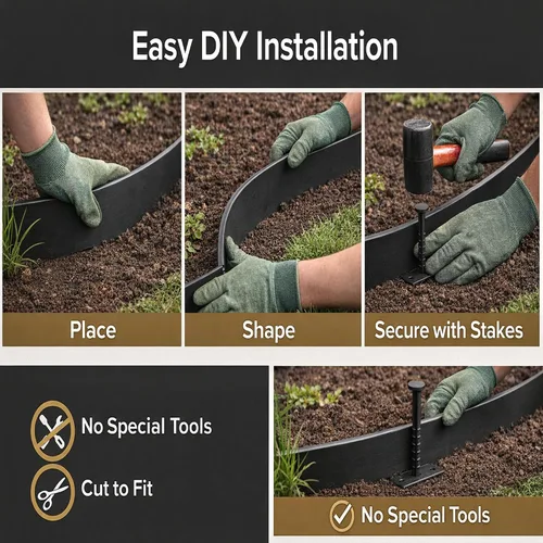 Miniatura 5 de Borde de jardín de 3 pulgadas, borde de jardín de plástico flexible con estacas de anclaje, bordes de césped resistentes para macizos de flores