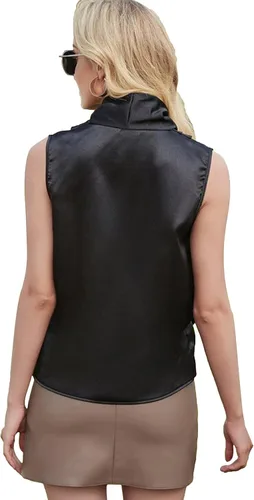 Miniatura 2 de LYANER Elegante blusa de satén con cuello en V sin mangas para mujer