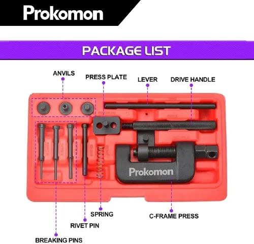 Miniatura 2 de Kit de herramientas para romper cadenas de 13 piezas; herramienta de remache de cadena de motocicleta y ATV, herramienta de extracción de eslabones
