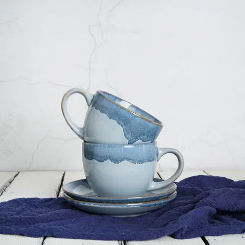 Miniatura 6 de Bosmarlin Juego de 2 Tazas de Capuchino de Cerámica con Platillo, 10 Oz, Tazas de Café para Café con Leche, Espresso, Té, Aptas para Lavavajillas