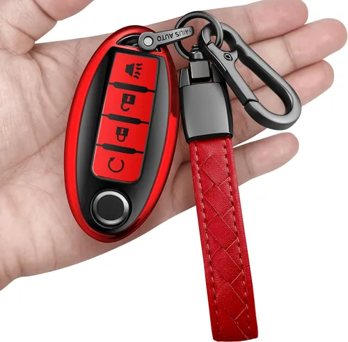 Miniatura 19 de Compatible con Nissan Funda para Llavero con Llavero de Cuero, Funda de Carcasa de Llave de TPU Suave Compatible con Llave Remota Inteligente