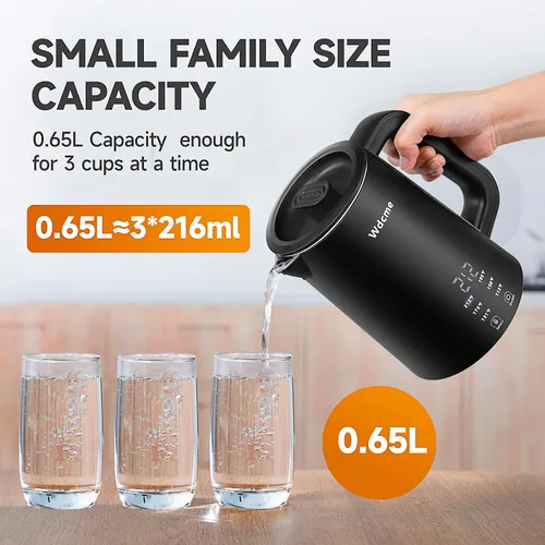 Miniatura 3 de Hervidor eléctrico de viaje pequeño de 0.6 L, 800 W, 6 controles de temperatura, doble voltaje, 110-240 V, tetera inteligente de té y café, mantiene