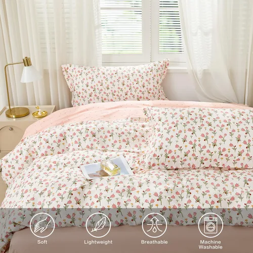 Miniatura 4 de SAPHREAS Juego de Funda de Edredón de Flores Rosas 2 piezas Algodón Estilo Jardín Campanilla Floral Ropa de Cama Juego de Funda de Edredón 100%