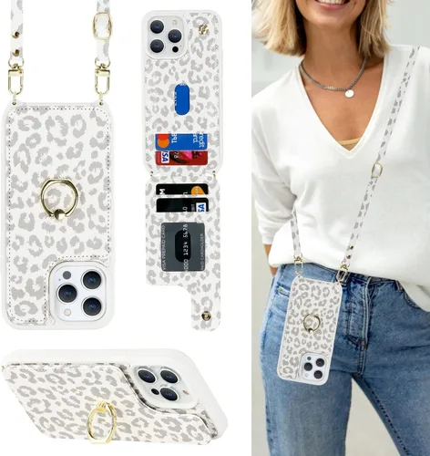 Miniatura 20 de Lipvina Funda para iPhone 14 Plus con tarjetero y correa para mujer, cordón cruzado, bloqueo RFID, soporte de anillo de soporte, cierre a presión