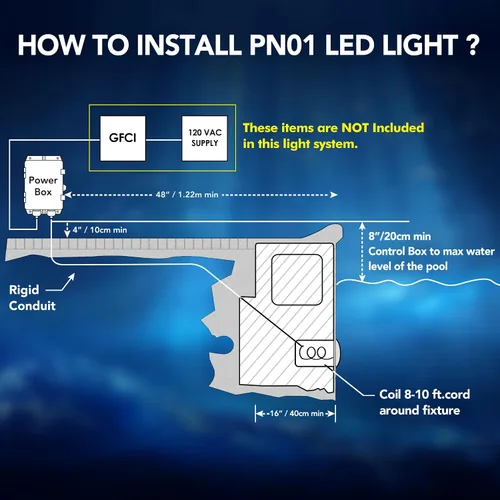 Miniatura 7 de PN01 LED Sistema de iluminación de piscina enterrada 120V CA 10 pulgadas 40W, 6500K blanco frío, cable de 100 pies