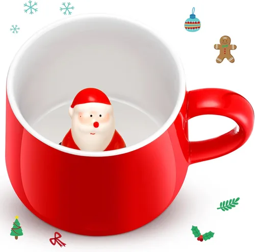Sliner Divertidas tazas de Navidad en 3D con animal en el interior, 13.5 onzas, hechas a mano, taza de café de cerámica, bonita figura de dibujos