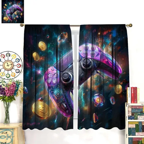 Miniatura 3 de Cortinas de juego Cool Space Galaxy Game Controller Tech Circuit Board Cosmic Rod Pocket Tratamientos de ventana para niños, dormitorio, habitación