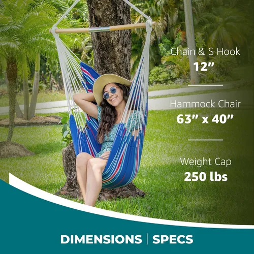 Miniatura 3 de Bliss Hammocks BHC-412FR - Silla hamaca con flecos de cuerda de isla de 40 pulgadas con herrrajes para colgar y barra separadora, para usar al aire