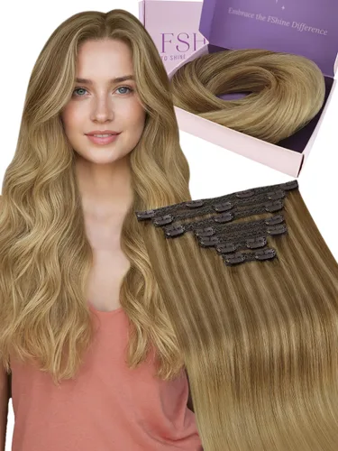 Miniatura 35 de Fshine Extensiones de cabello con broches, 22 pulgadas, 7 unidades, color marrón oscuro, doble trama, extensiones de cabello humano real con clip