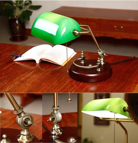 Miniatura 4 de Lámpara de banco antigua, lámpara de escritorio retro, pantalla de cristal verde hecha a mano, lámpara de escritorio de metal ajustable, lámpara