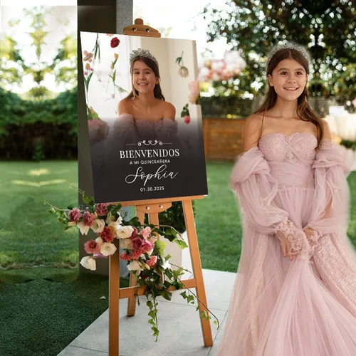 Miniatura 3 de Andaz Press Letrero de bienvenida de quinceañera grande personalizado, Art Deco Bienvenidos de 16 x 20 pulgadas, lienzo premontado para fotos