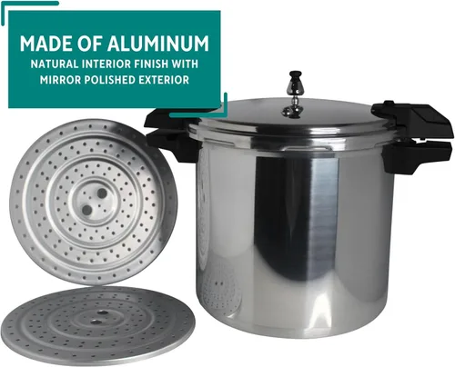 Miniatura 3 de MIRRO Enlatadora a presión de aluminio de 22qt con 3 reguladores y estantes de cocción dobles, 5/10/15 PSI