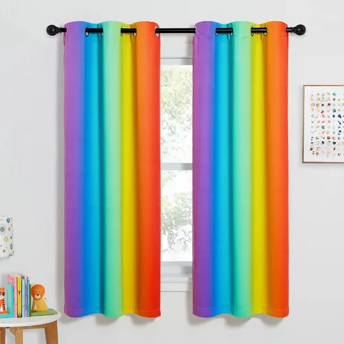 Miniatura 17 de NICETOWN Cortinas opacas arcoíris para niños, para dormitorio de princesa, sala de juegos, cortinas degradadas con aislamiento térmico y parte