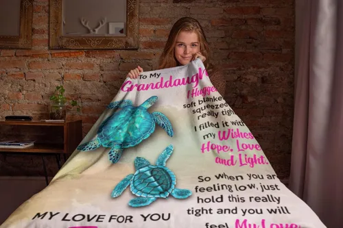 Miniatura 6 de Manta Personalizada para Mi Nieta de Abuela Mamá Abuelo, Manta Personalizada con Letras de Tortuga Edredones Microforro Polar Manta de Vellón