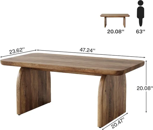 Miniatura 2 de Tribesigns - Mesa de café rectangular, mesa de 47 pulgadas de madera para sala de estar, mesa de centro baja de estilo granja con base resistente