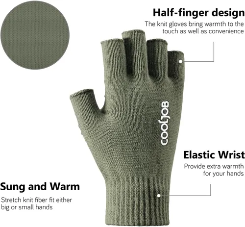 Miniatura 2 de COOLJOB 2 pares de guantes de punto cálido sin dedos para hombres y mujeres, guantes elásticos de invierno con agarre de silicona antideslizante