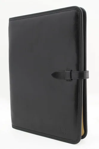 Miniatura 4 de Portafolio de cuero Padfolio Ejecutivo Folio A4 Cartera de currículum Mujeres Profesional Cuaderno Titular Cuero Carpeta de Negocios Hombres (Negro)