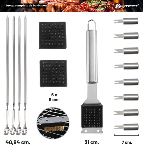Miniatura 3 de ROMANTICIST Juego de 23 accesorios imprescindibles para parrilla de barbacoa con termómetro en estuche, juego de herramientas de barbacoa de acero