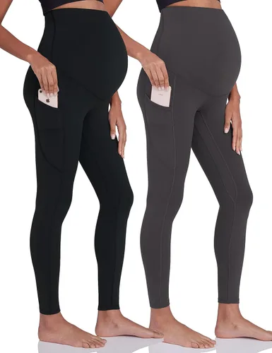 Enerful Leggings de entrenamiento de maternidad para mujer, sobre el vientre, ropa activa, atléticos, suaves, pantalones de yoga con bolsillos