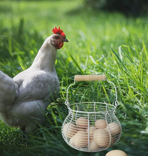 Miniatura 3 de LINCOUNTRY. Cesta de huevo de gallina para recoger huevos, cesta de huevos de alambre de granja para recoger huevos frescos con asa, cesta de metal