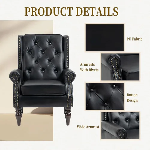 Miniatura 3 de Sillón de respaldo alto de mediados de siglo, moderna silla de salón, silla de sala de estar, silla de barril de piel sintética con hebilla