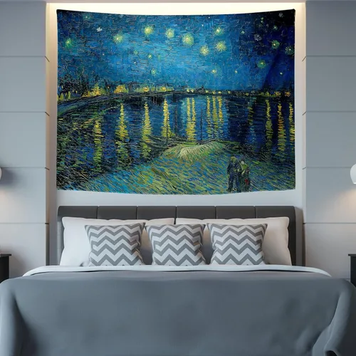 Miniatura 4 de PSYHILAR Pósteres de luz negra para adolescentes, Vincent Van Gogh, tapices estéticos de luz negra, telón de fondo de noche estrellada sobre