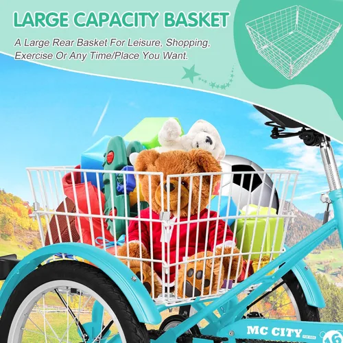 Miniatura 6 de LILYPELLE Triciclo triciclo de 16 pulgadas para principiantes y bicicletas de 3 ruedas de una sola velocidad, bicicletas de tres ruedas con cesta