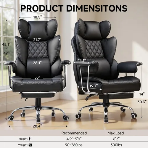 Miniatura 3 de COMHOMA Silla de Oficina Grande y Alta, Silla Gaming de Cuero con Respaldo Alto y Reposapiés, Silla de Oficina Ejecutiva Ergonómica con Soporte