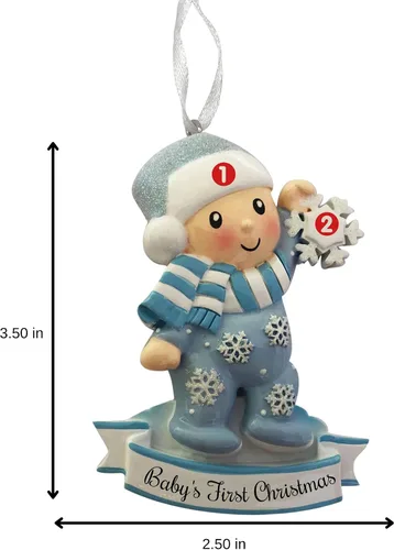 Miniatura 4 de Adorno personalizado para bebé niño en pijama con copo de nieve 2024, adorno para primer árbol de Navidad, decoración artesanal personalizada
