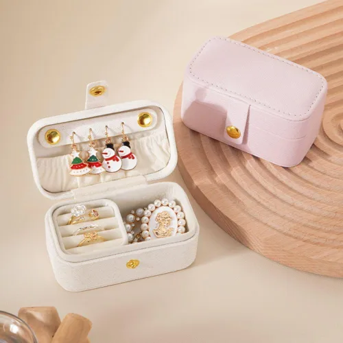 Miniatura 2 de Joyero de viaje de piel sintética, mini organizador de joyería, tamaño de viaje, artículos esenciales de viaje para lápiz labial, anillo, colgante