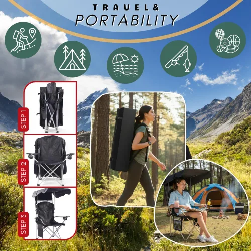 Miniatura 3 de Sillas de camping plegables portátiles con toldo, silla de playa para adultos, resistente a la intemperie de 600D Oxford Cloth, silla de camping