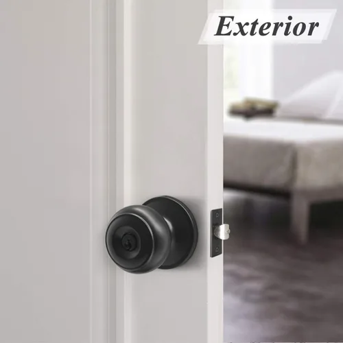 Miniatura 3 de Probrico Perillas de puerta exterior con cerradura con cerradura de bola plana para puerta de entrada en color negro, llave interior, herrajes
