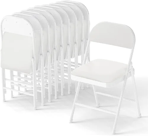 Miniatura 9 de Paquete de 4 sillas plegables acolchadas de cuero, marco de metal con asiento y respaldo de piel sintética, capacidad de 650 libras, silla plegable