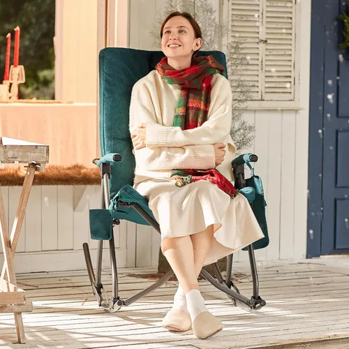 Miniatura 2 de EVER ADVANCED Silla de camping basculante plegable extragrande, silla de columpio portátil acolchada para patio, césped y exteriores, sillón duro