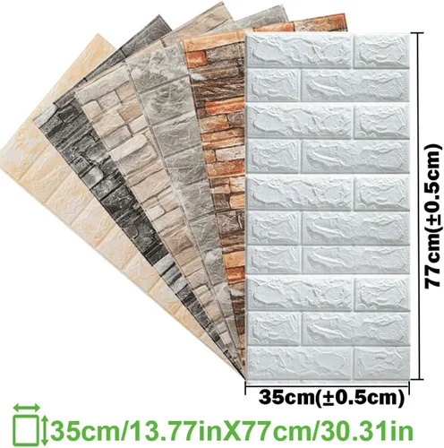 Miniatura 3 de Pegatinas de pared de ladrillo de espuma XPE con textura 3D de 13.78 x 30.31 pulgadas, papel tapiz de ladrillo sintético, paneles de pared Estilo 1