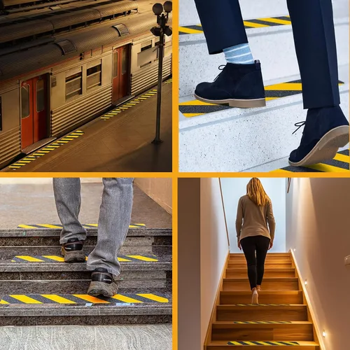 Miniatura 5 de LifeGrip - Peldaños de tracción antideslizantes (paquete de 10), 4 x 28 pulgadas, amarillo y negro, cinta de mejor agarre con textura