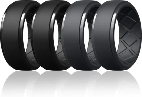 Miniatura 92 de Egnaro - Anillos de silicona para hombre, 25/64 pulgadas (10 mm) de ancho y 3/32 pulgadas (2.5 mm) de grosor, alianzas de boda de goma, paquete