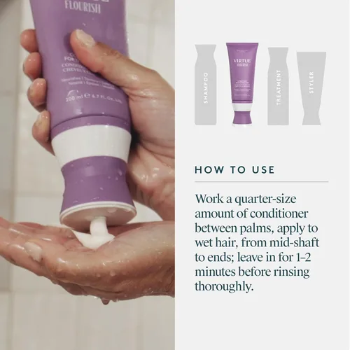 Miniatura 9 de VIRTUE Acondicionador Flourish para cabello fino o adelgazante, producto de crecimiento del cabello sin sulfato, desenreda y espesa, seguro