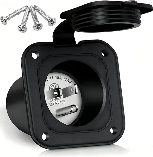 SVNR Entrada con brida de 15 amperios de 125 V, enchufe de entrada macho NEMA 5-15P certificado ETL, 2 polos de 3 cables con cubierta impermeable,