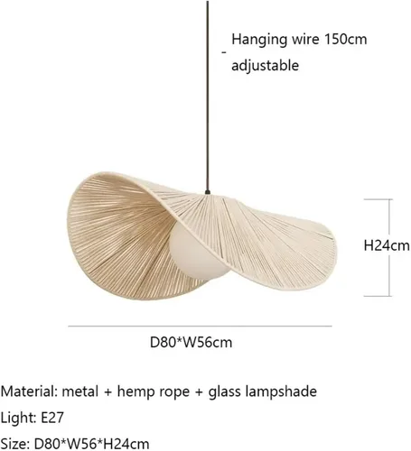 Miniatura 6 de Genérico Araña moderna, escandinavo en V - Tirada de cuerda de algodón, sombrero de paja LED colgante de luz para restaurante, bar, cafetería, Blanco
